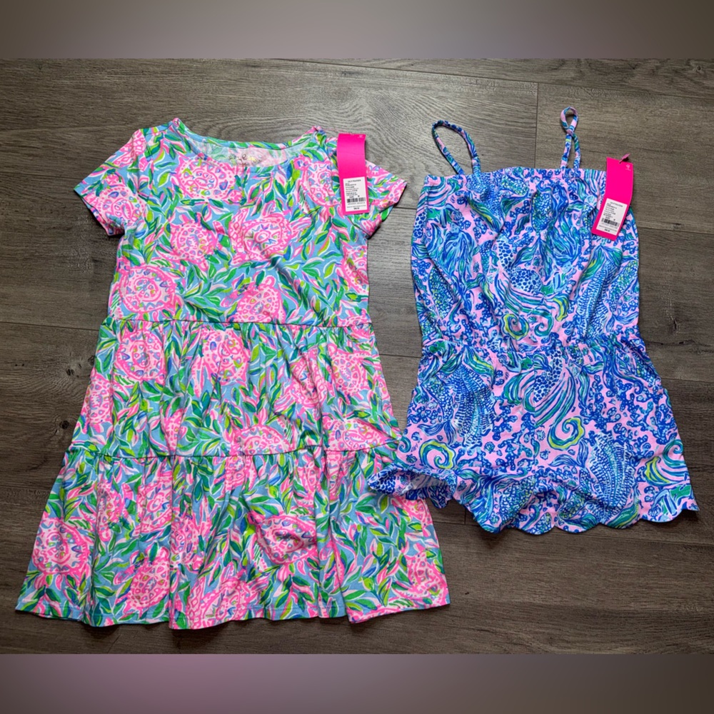 Girls Lilly Pulitzer Mini Geanna Turtle Short Sleeve Dress AND Jace Romper